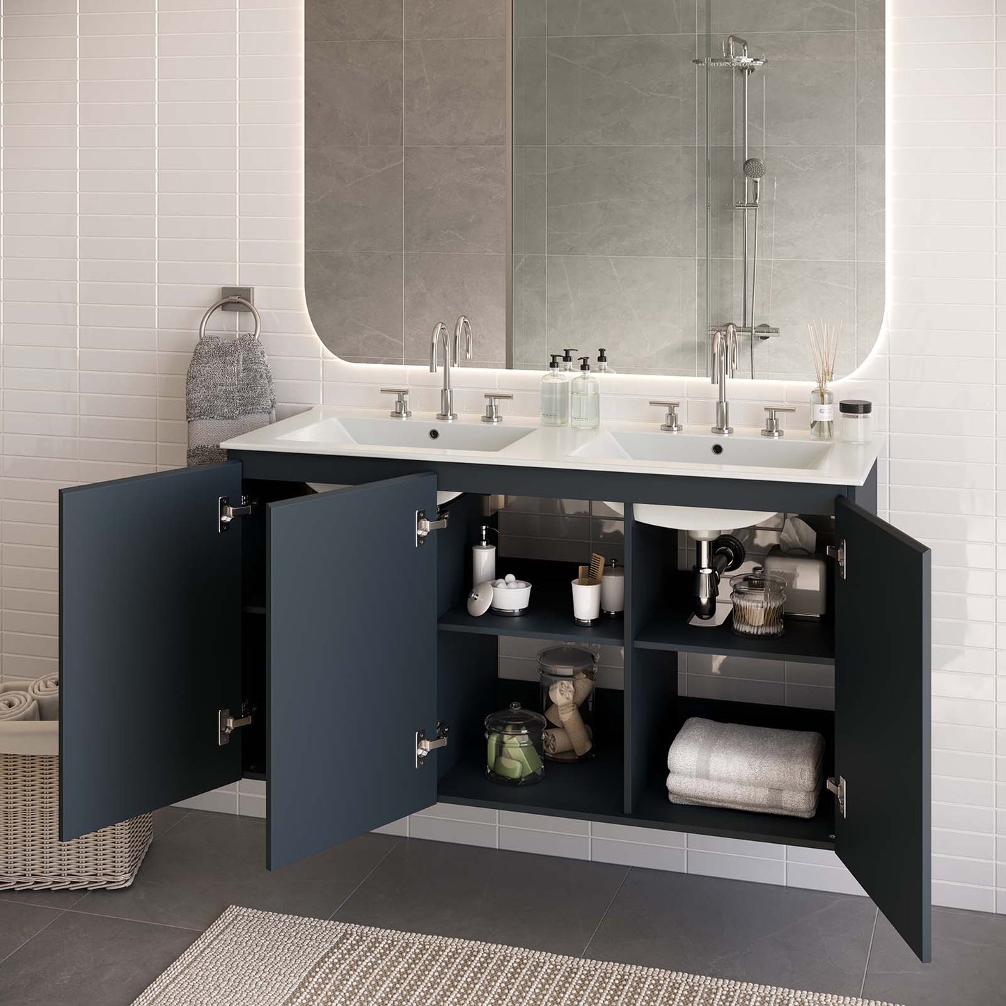 Bryn 48" Wall-Mount Double Sink Bathroom Vanity By Modway - EEI-5781-GRY-BLK | Bathroom Accessories |  Modishstore - 16