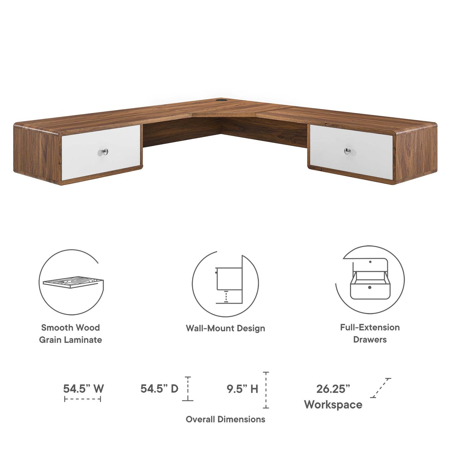 Transmit 55" Wall Mount Corner Wood Office Desk By Modway - EEI-5863 | Desks | Modishstore - 8