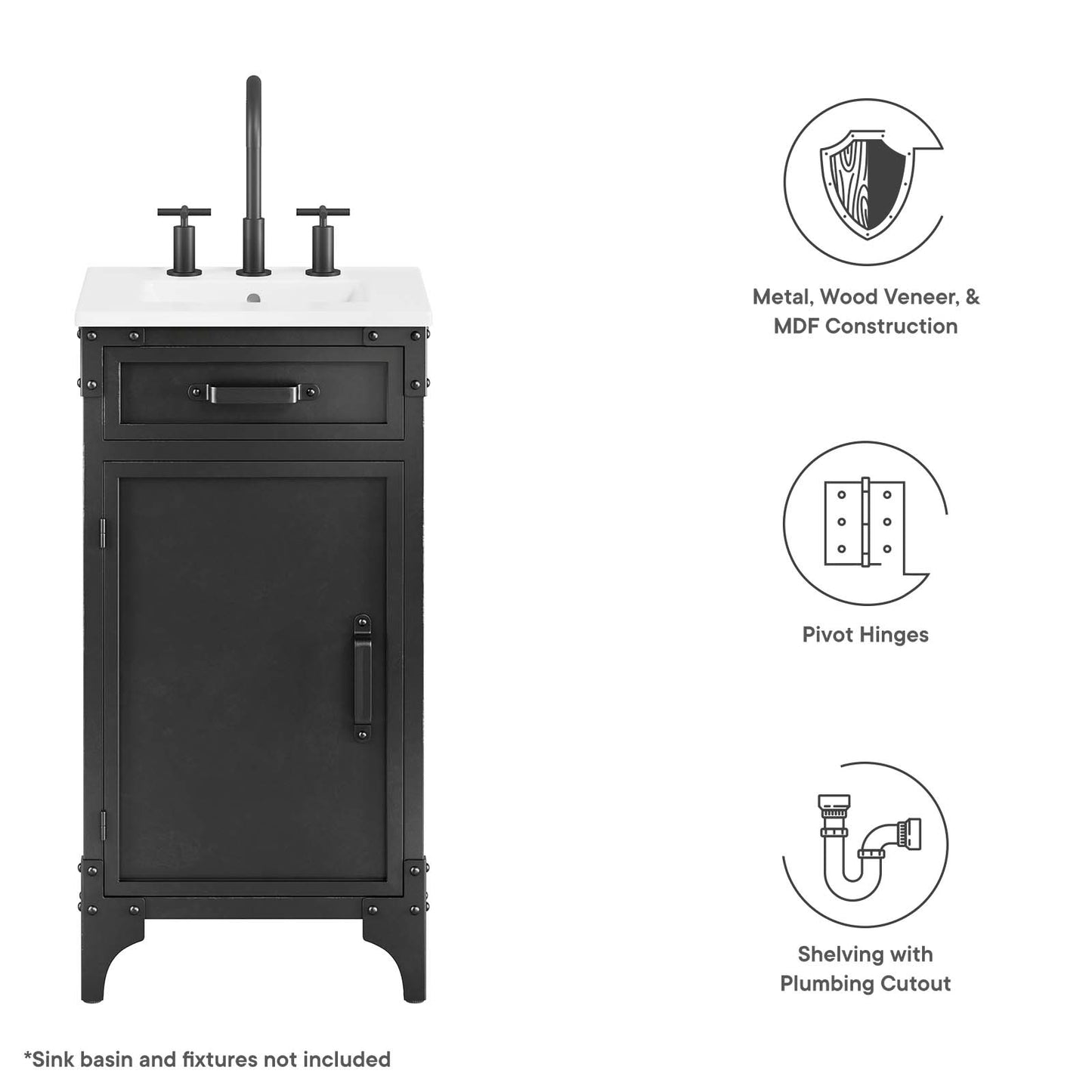 Steamforge 18" Bathroom Vanity Cabinet (Sink Basin Not Included) By Modway - EEI-6126 | Bathroom Accessories | Modway - 8
