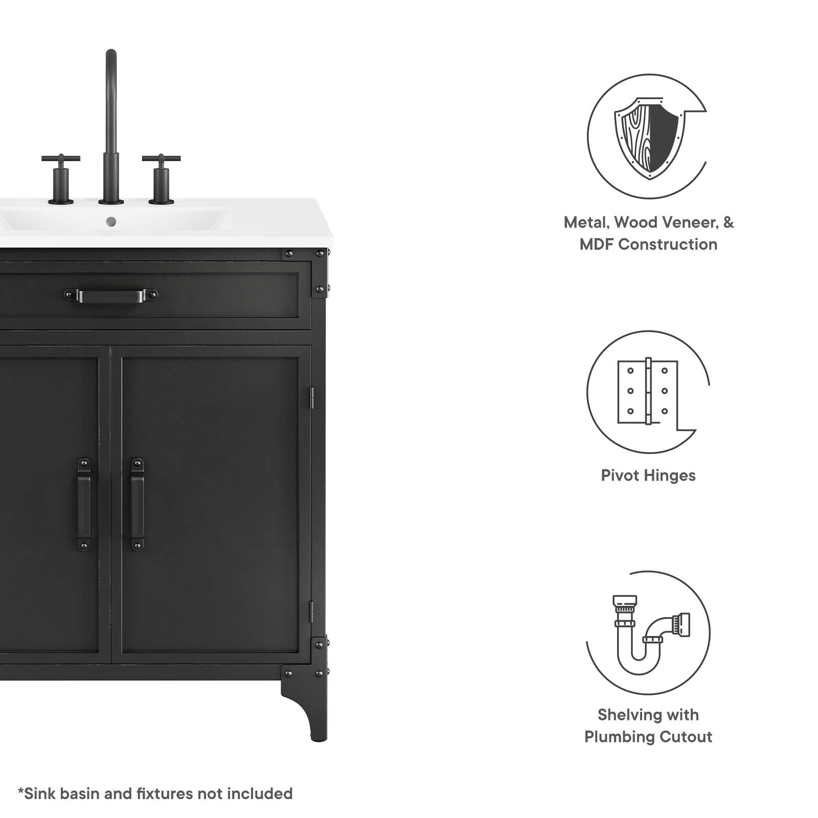 Steamforge 30" Bathroom Vanity Cabinet (Sink Basin Not Included) By Modway - EEI-6128 | Bathroom Accessories | Modway - 8