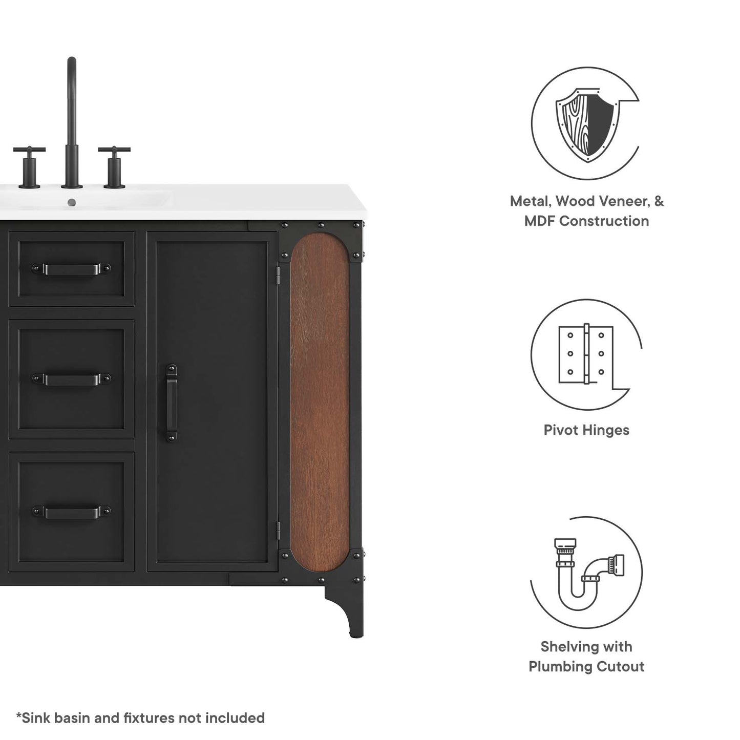 Steamforge 48" Bathroom Vanity Cabinet (Sink Basin Not Included) By Modway - EEI-6130 | Bathroom Accessories | Modishstore - 8