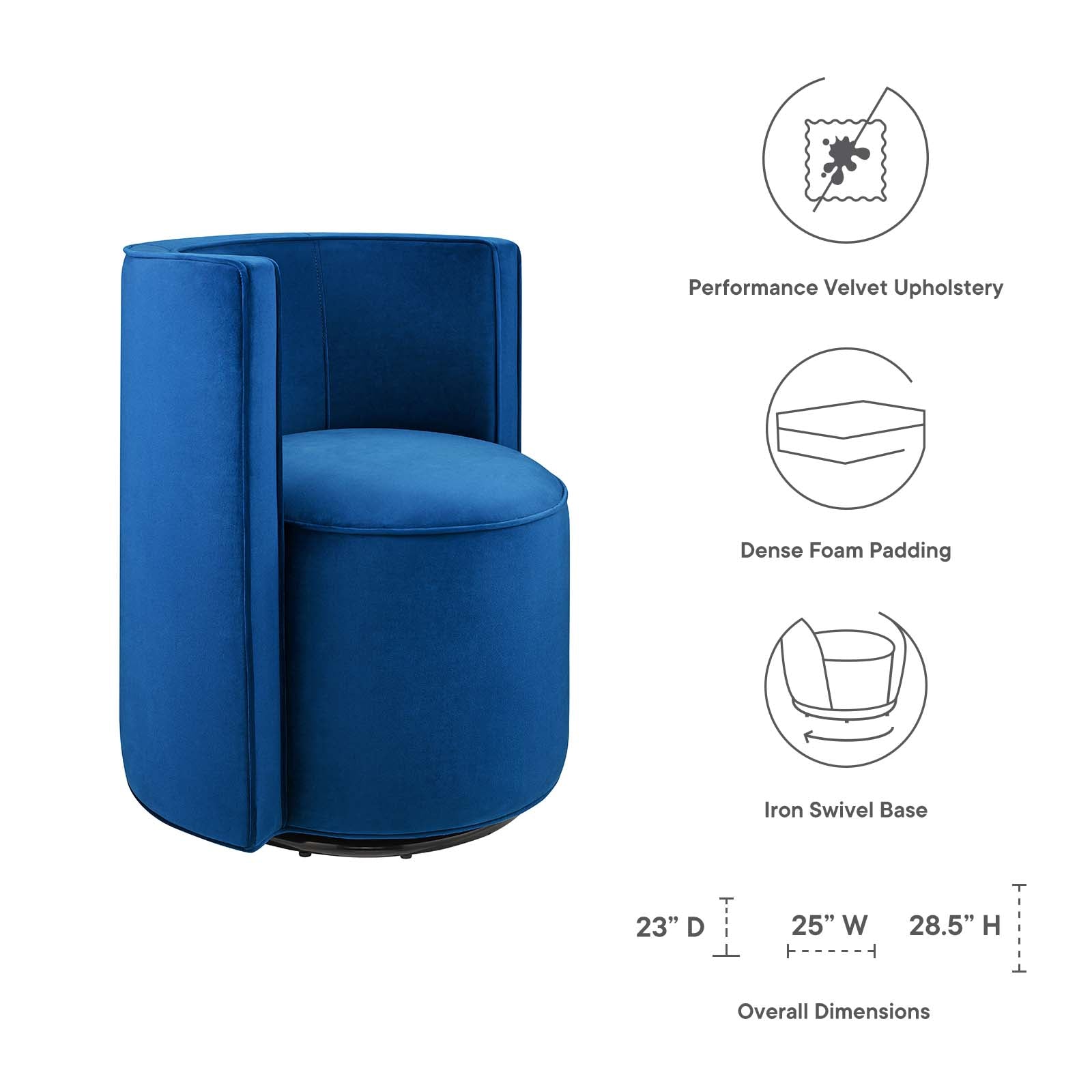 Della Performance Velvet Fabric Swivel Chair By Modway - EEI-6222 | Armchairs | Modishstore - 15
