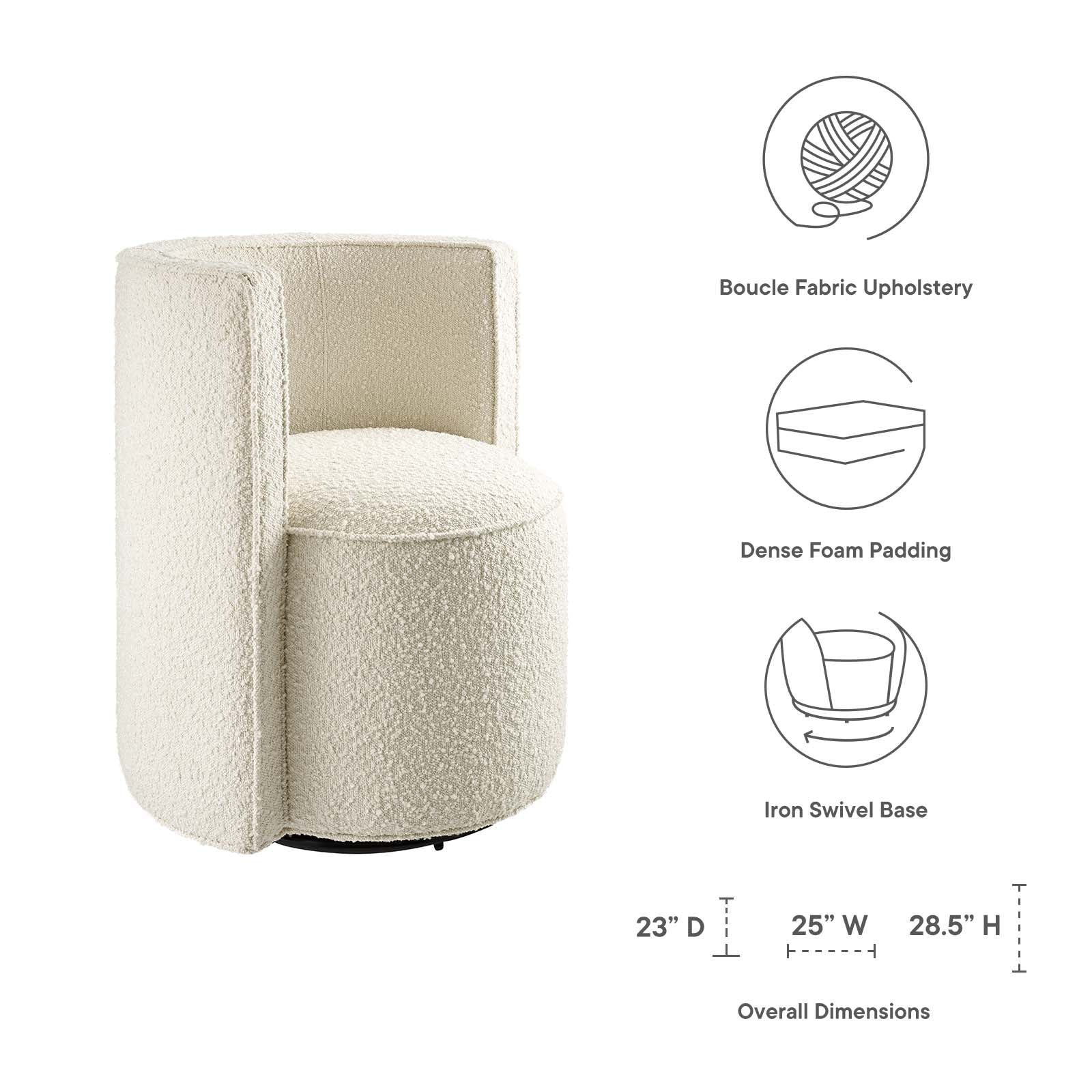 Della Boucle Fabric Swivel Chair By Modway - EEI-6223 | Armchairs | Modishstore - 8