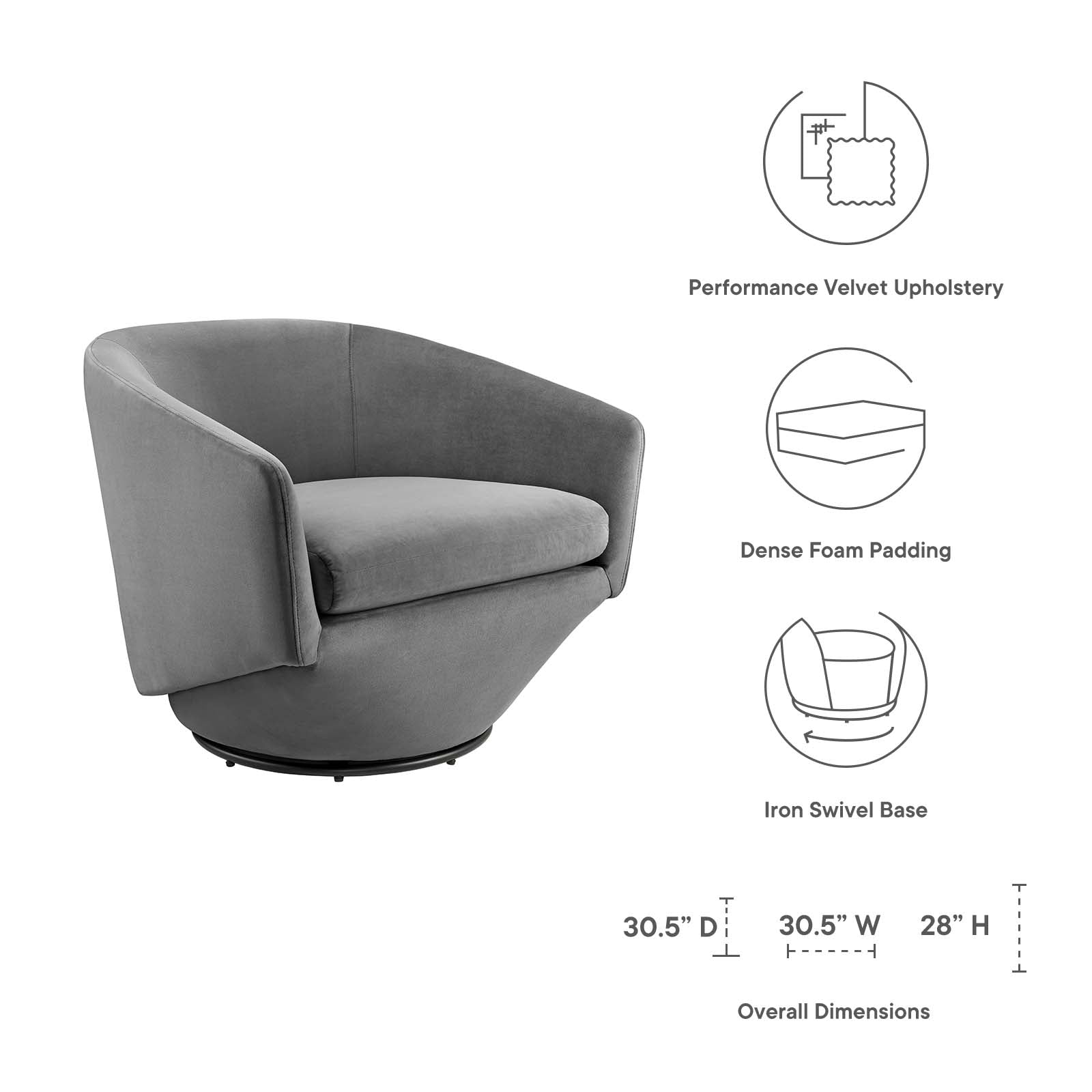 Series Performance Velvet Fabric Swivel Chair By Modway - EEI-6224 | Armchairs | Modishstore - 8