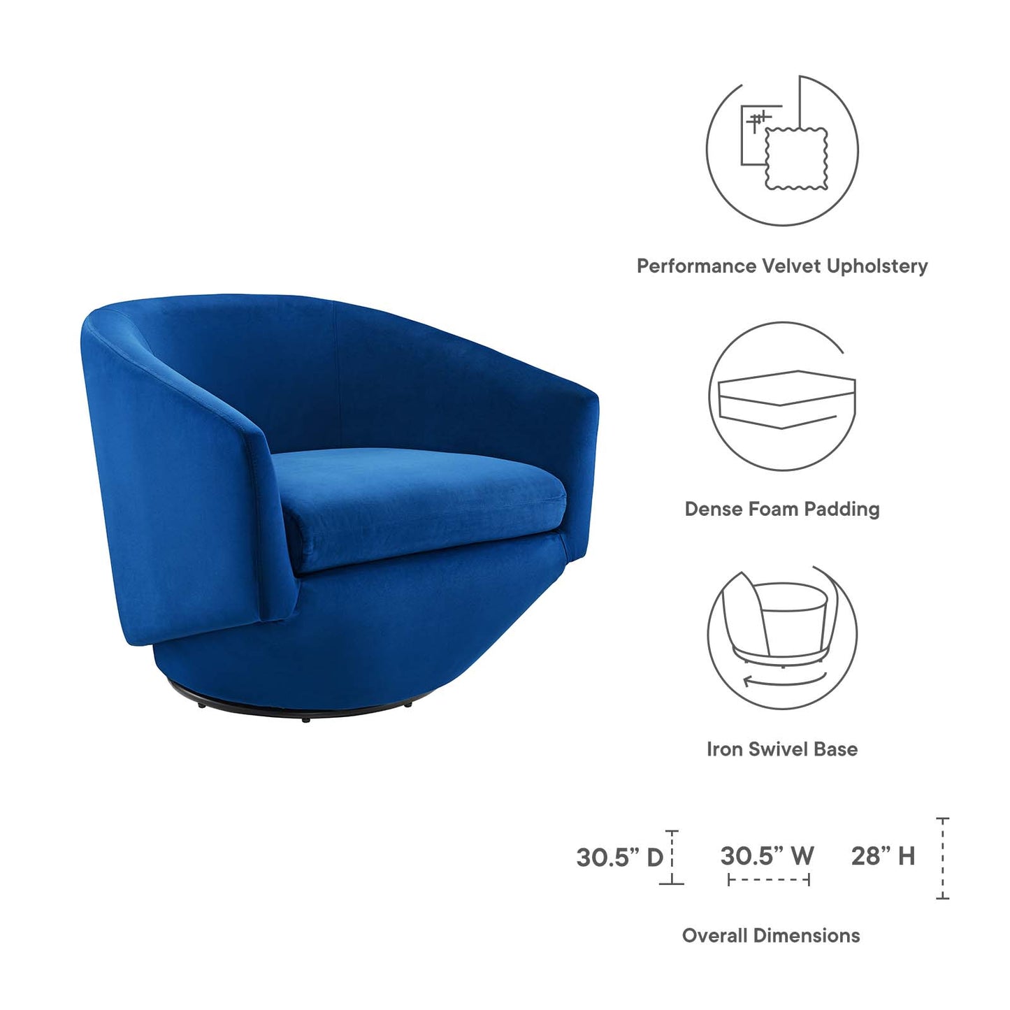 Series Performance Velvet Fabric Swivel Chair By Modway - EEI-6224 | Armchairs | Modishstore - 15