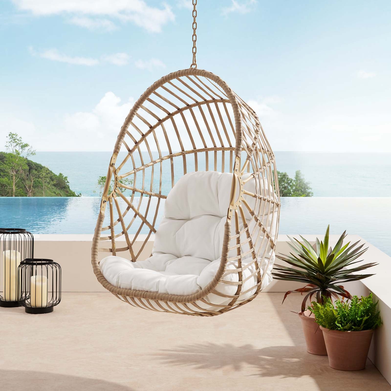 Amalie Wicker Rattan Outdoor Patio Rattan Swing Chair without