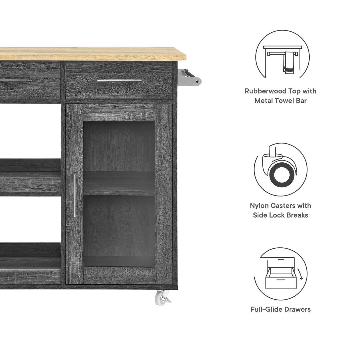 Culinary Kitchen Cart With Towel Bar By Modway - EEI-6275 | Kitchen Carts | Modishstore - 11