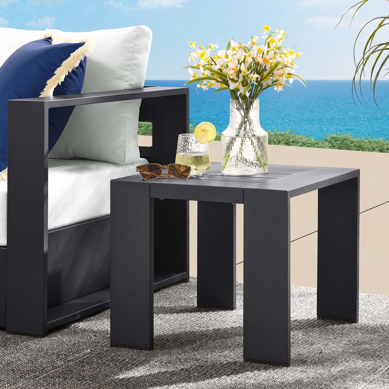Tahoe Outdoor Patio Powder-Coated Aluminum End Table By Modway - EEI-6635 | Outdoor Sofas, Loveseats & Sectionals | Modishstore