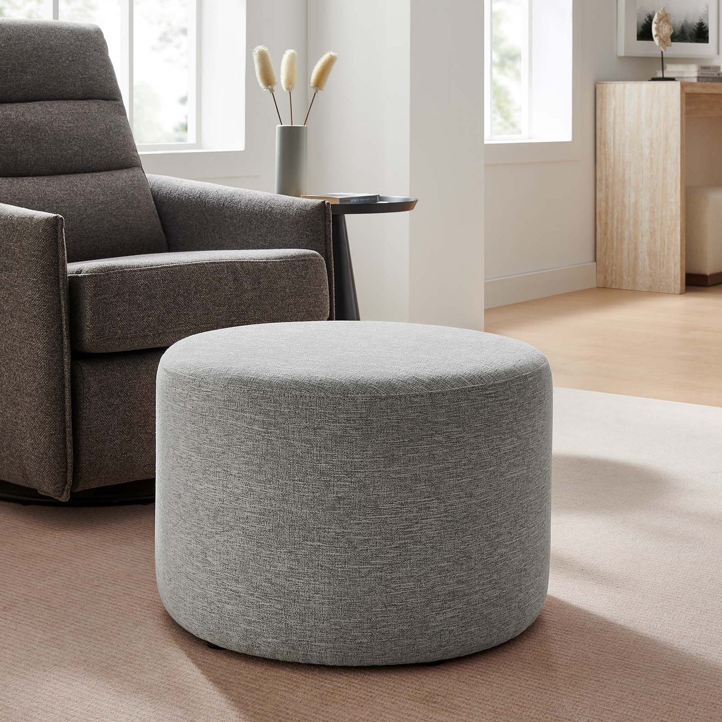 Callum Large 23" Round Woven Heathered Fabric Upholstered Ottoman By Modway - EEI-6645 | Ottomans | Modishstore - 24
