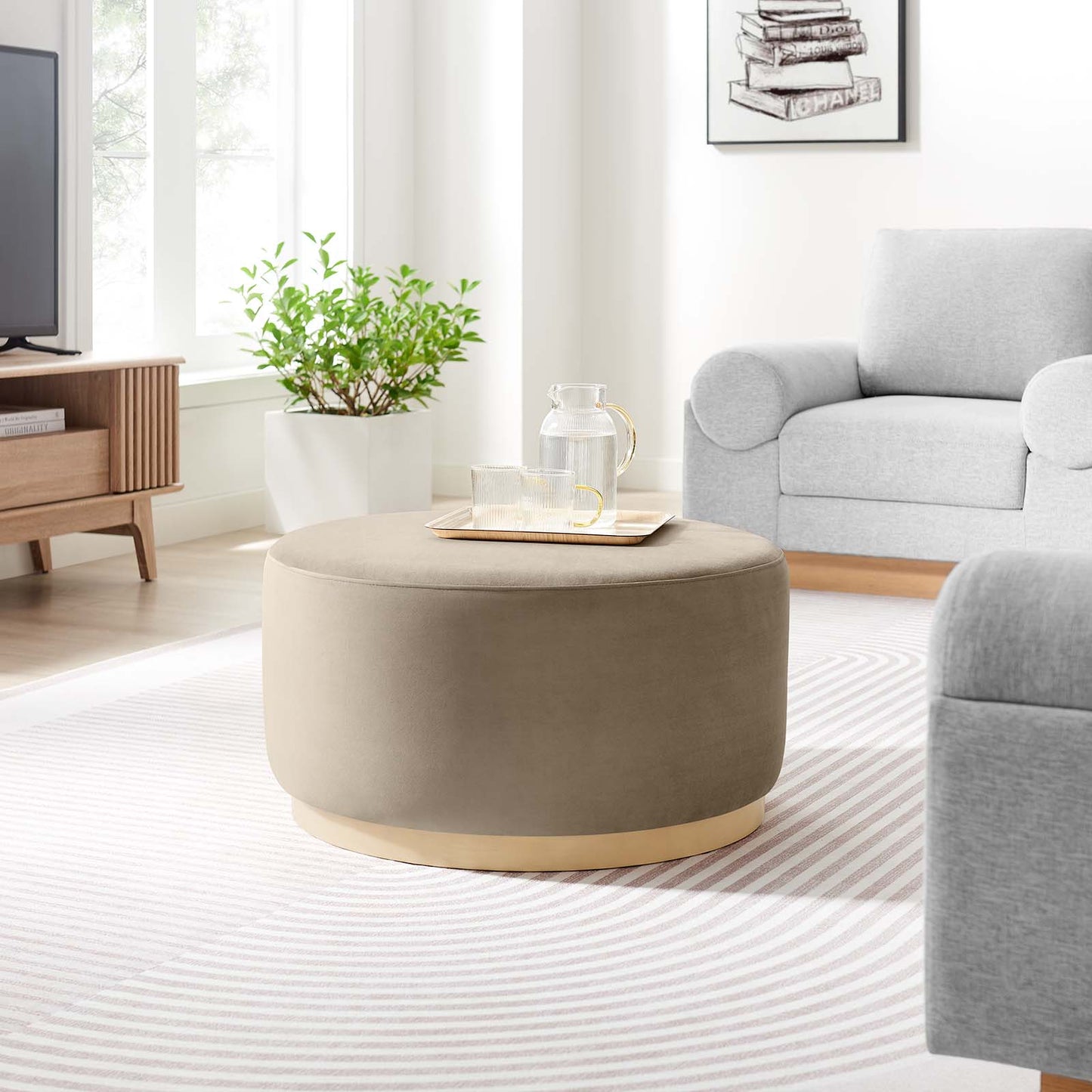 Tilden Large 29" Round Performance Velvet Upholstered Ottoman By Modway - EEI-6648 | Ottomans | Modishstore - 35