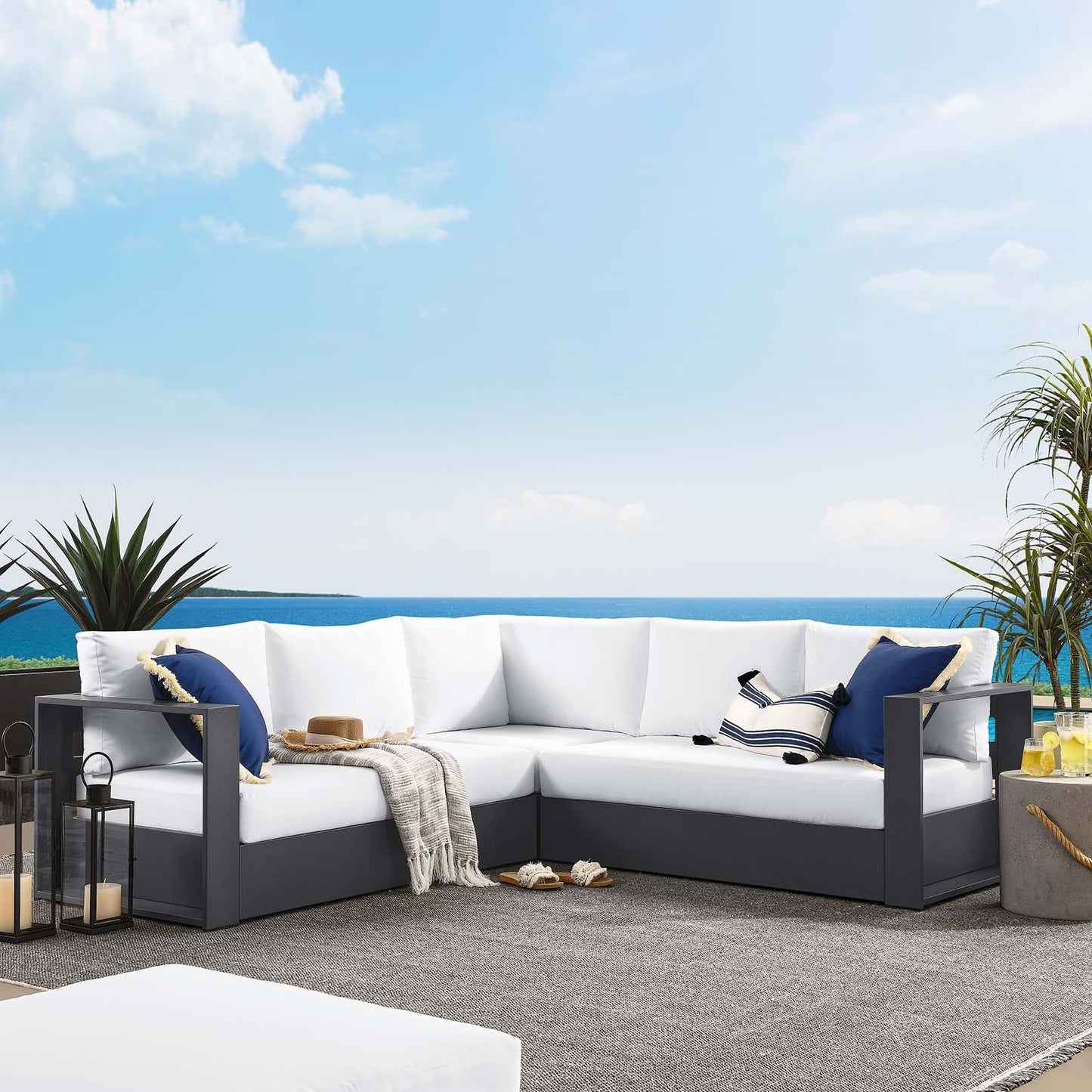 Tahoe Outdoor Patio Powder-Coated Aluminum 3-Piece Sectional Sofa Set By Modway - EEI-6668 | Outdoor Sofas, Loveseats & Sectionals | Modishstore - 24