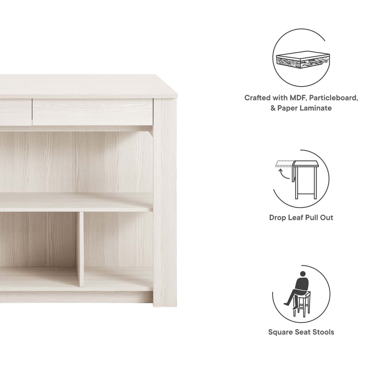Meadowbrook 3-Piece Kitchen Island and Stool Set By Modway - EEI-6731 | Dining Sets | Modishstore - 12