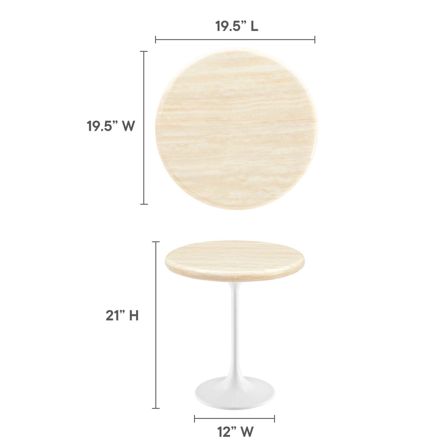 Lippa 20" Round Artificial Travertine  Side Table By Modway - EEI-6745 | Side Tables | Modishstore - 6