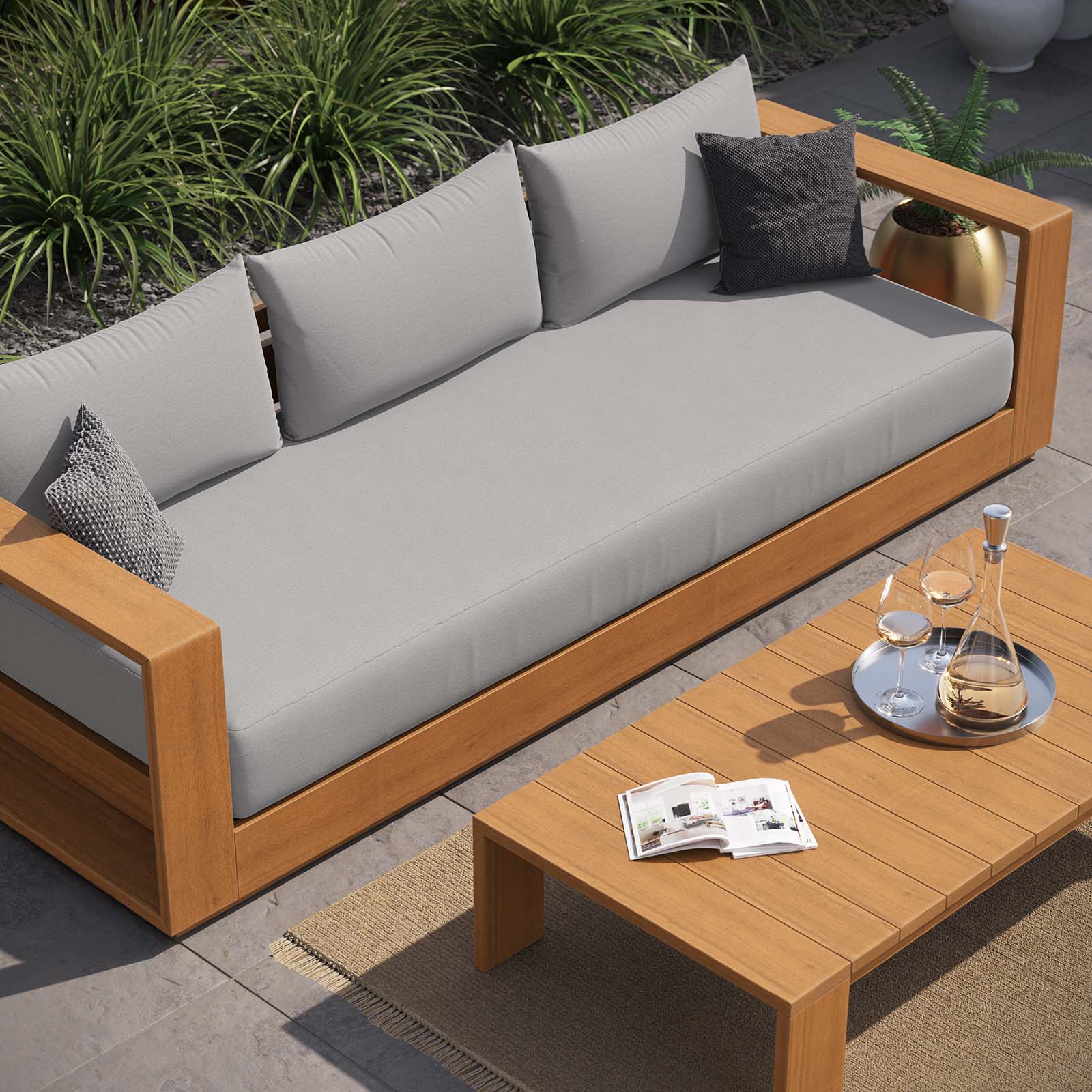 Tahoe Outdoor Patio Acacia Wood 2-Piece Sofa and Coffee Table Set By Modway - EEI-6799 | Outdoor Sofas, Loveseats & Sectionals | Modishstore - 8