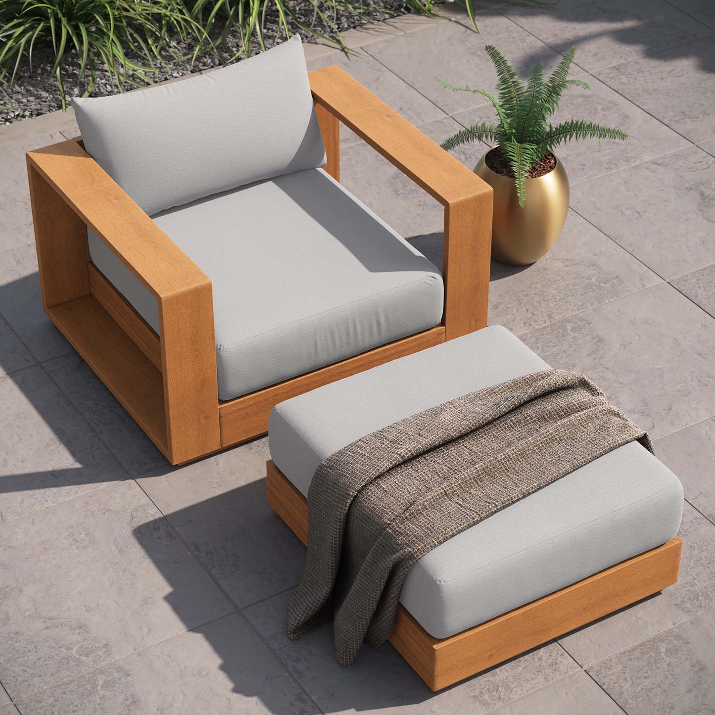 Tahoe Outdoor Patio Acacia Wood 2-Piece Armchair and Ottoman Set By Modway - EEI-6800 | Outdoor Sofas, Loveseats & Sectionals | Modishstore - 8