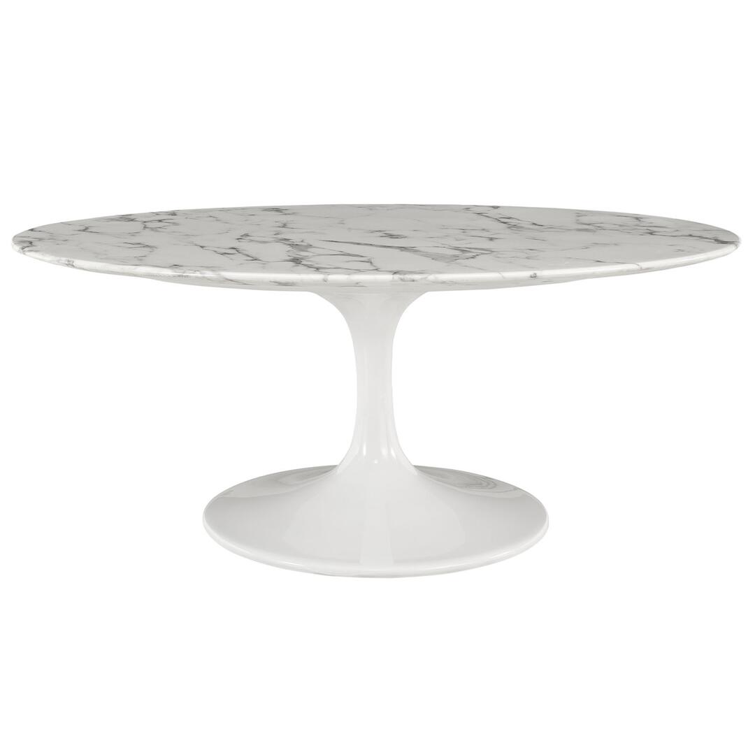 Modway Lippa 42" Oval-Shaped Artificial Marble Coffee Table in White - EEI-1140 | Coffee Tables | Modishstore - 7