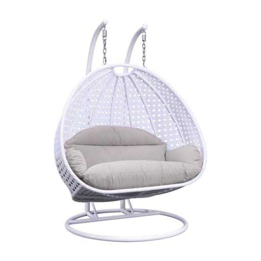 LeisureMod White Wicker Hanging 2 person Egg Swing Chair | Outdoor Porch Swings | Modishstore