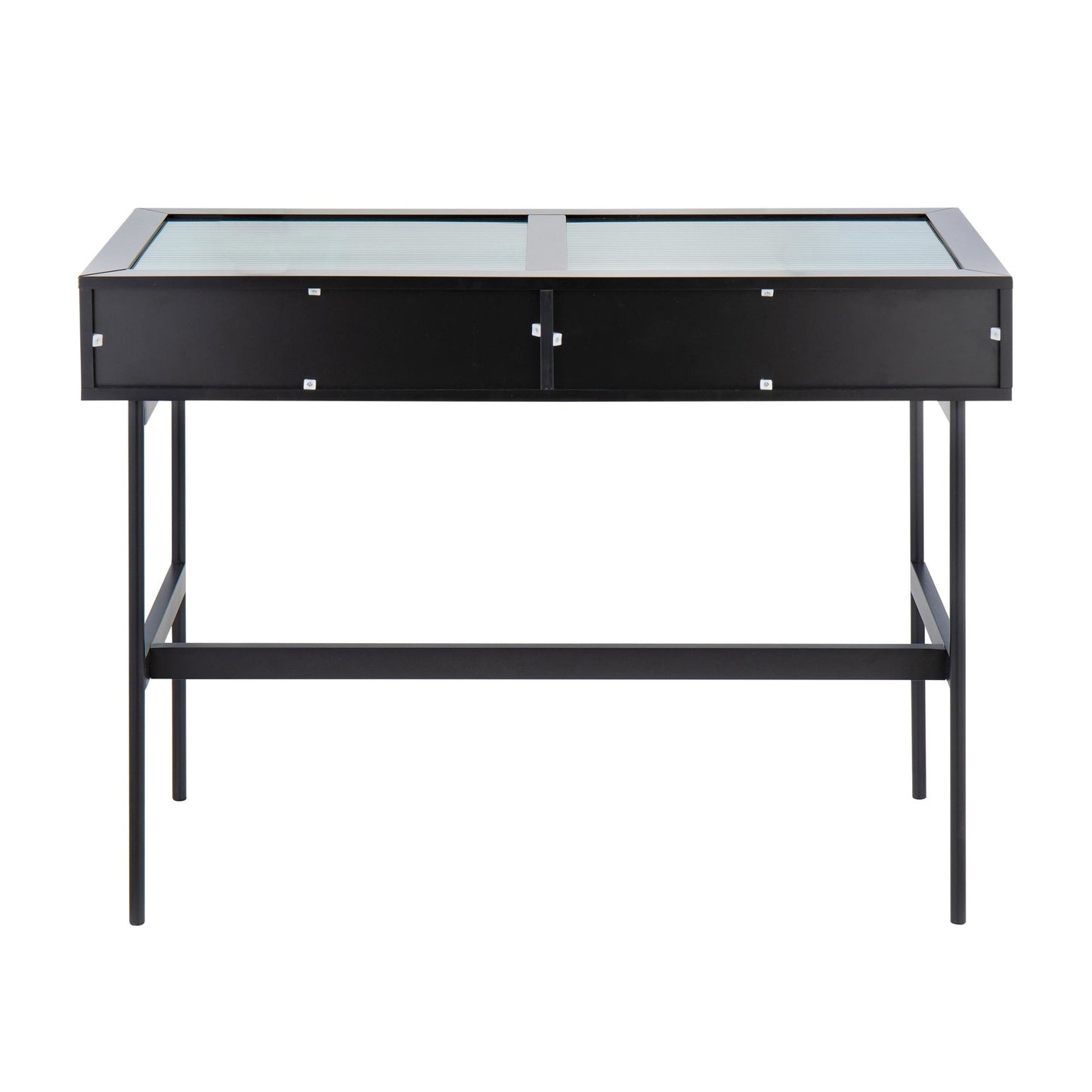 Emery Contemporary Console Table in Black Wood, Black Steel, and Glass Top By LumiSource | Console Tables | Modishstore - 8