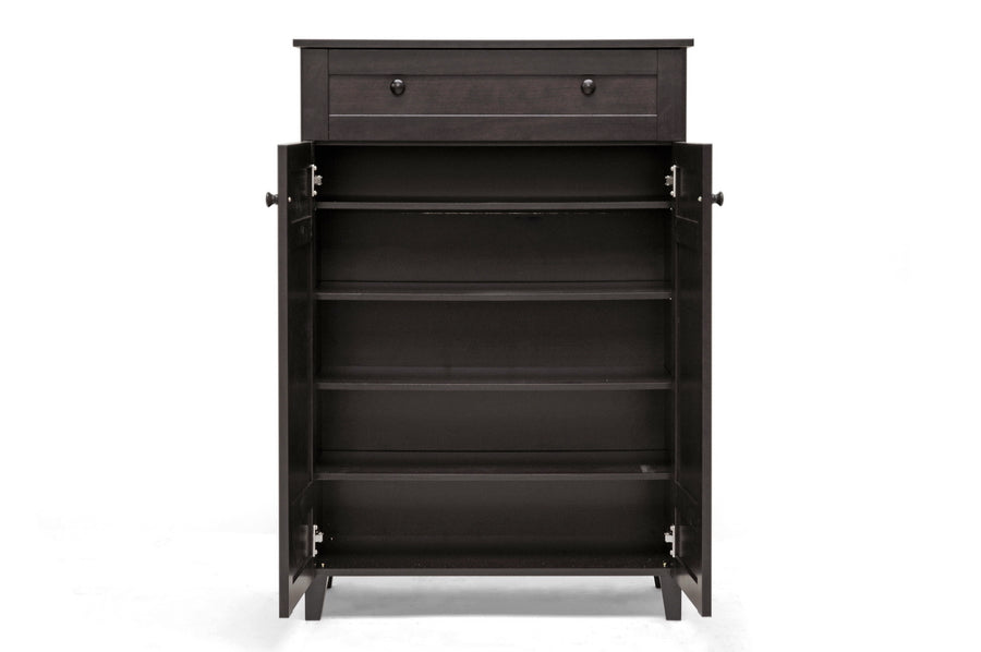 baxton studio glidden dark brown wood modern shoe cabinet tall | Modish Furniture Store-3