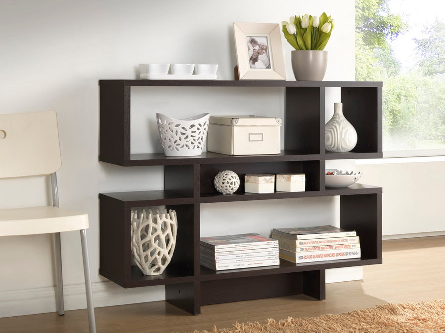 baxton studio cassidy 4 level dark brown modern bookshelf | Modish Furniture Store-3