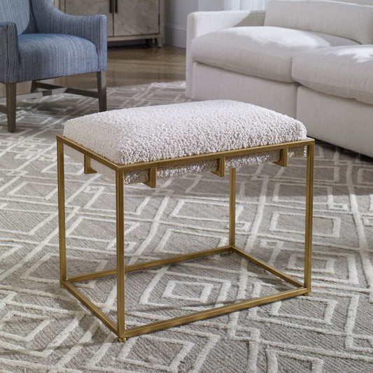 Uttermost Paradox Small Gold & White Shearling Bench | Modishstore | Benches