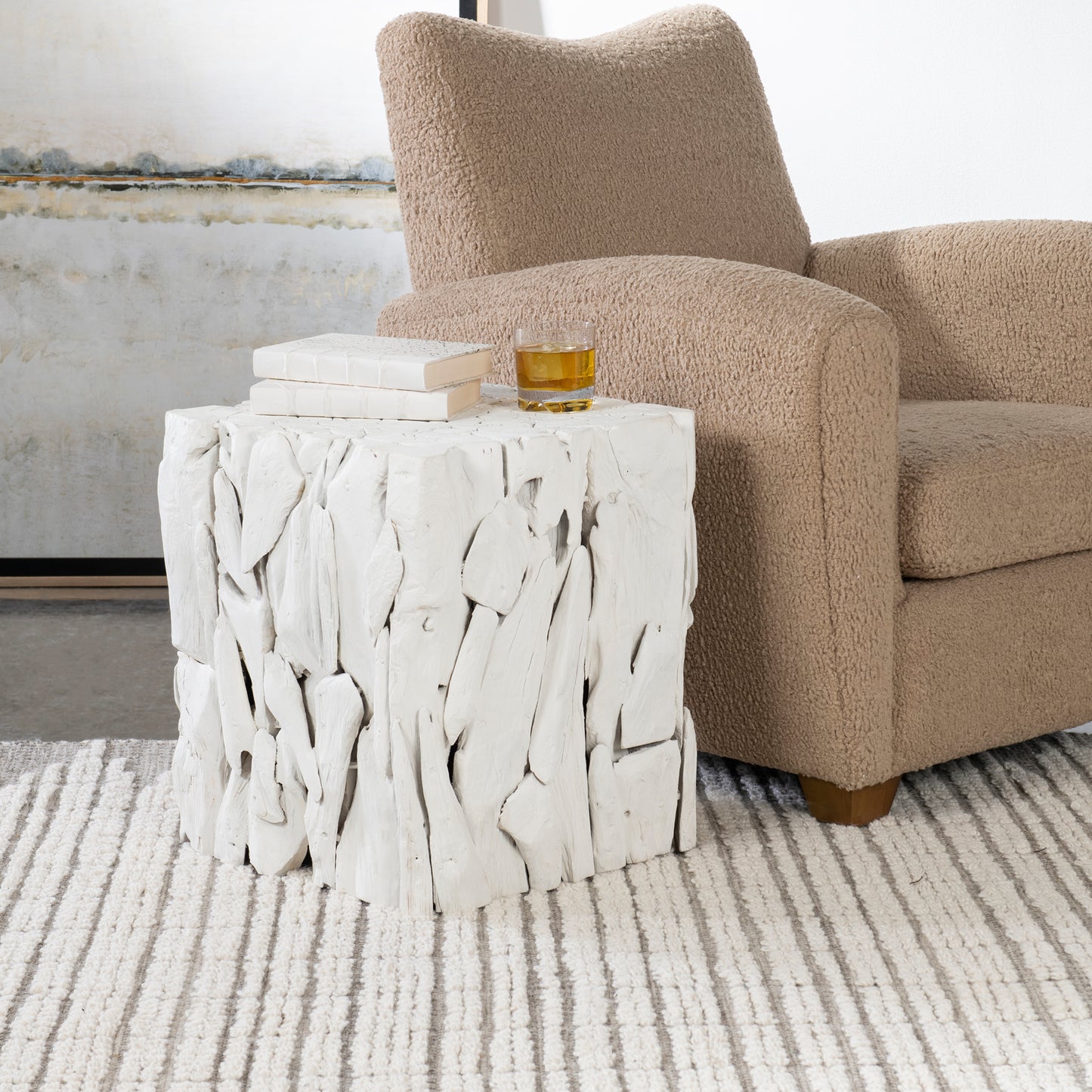 Uttermost Teak Root White Bunching Cube | Accent Tables | Modishstore - 4
