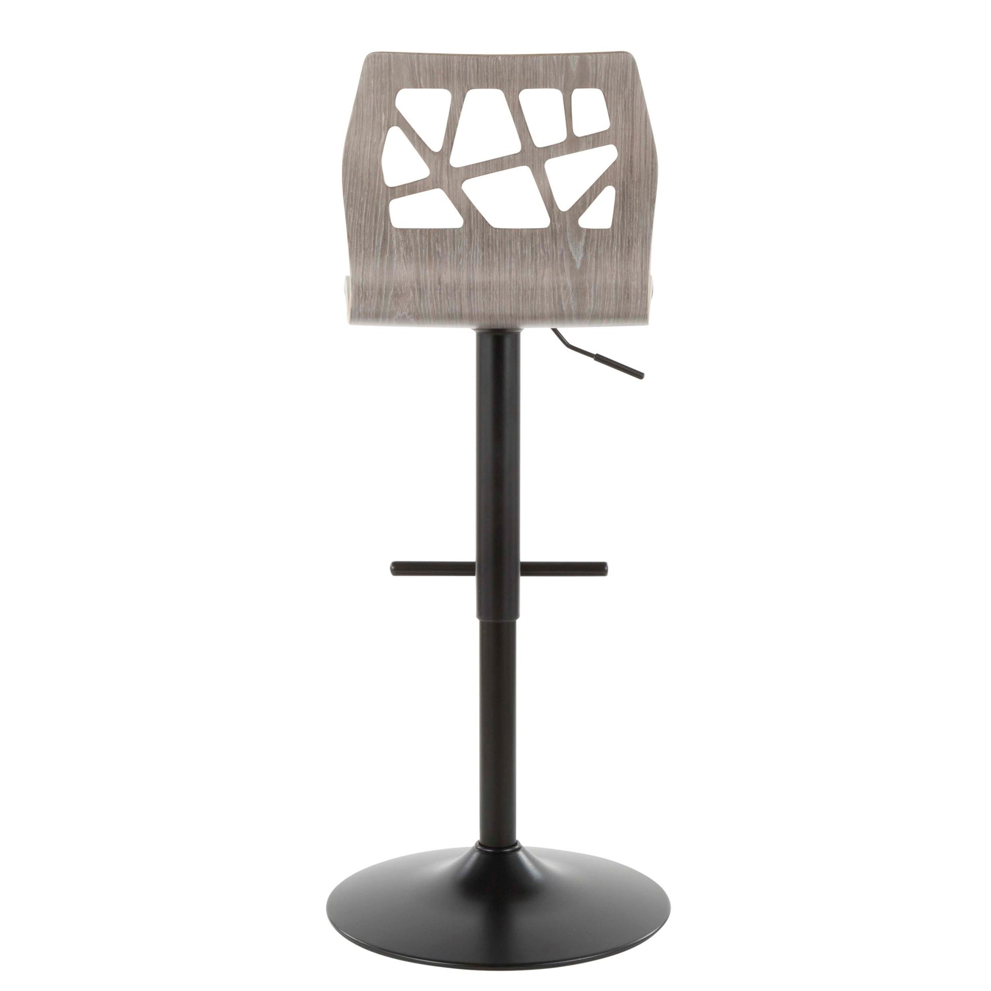 Folia Mid-Century Modern Adjustable Barstool with Swivel in Black Metal, Light Grey Wood and Light Grey Fabric By LumiSource - Set of 2 | Bar Stools | Modishstore - 3