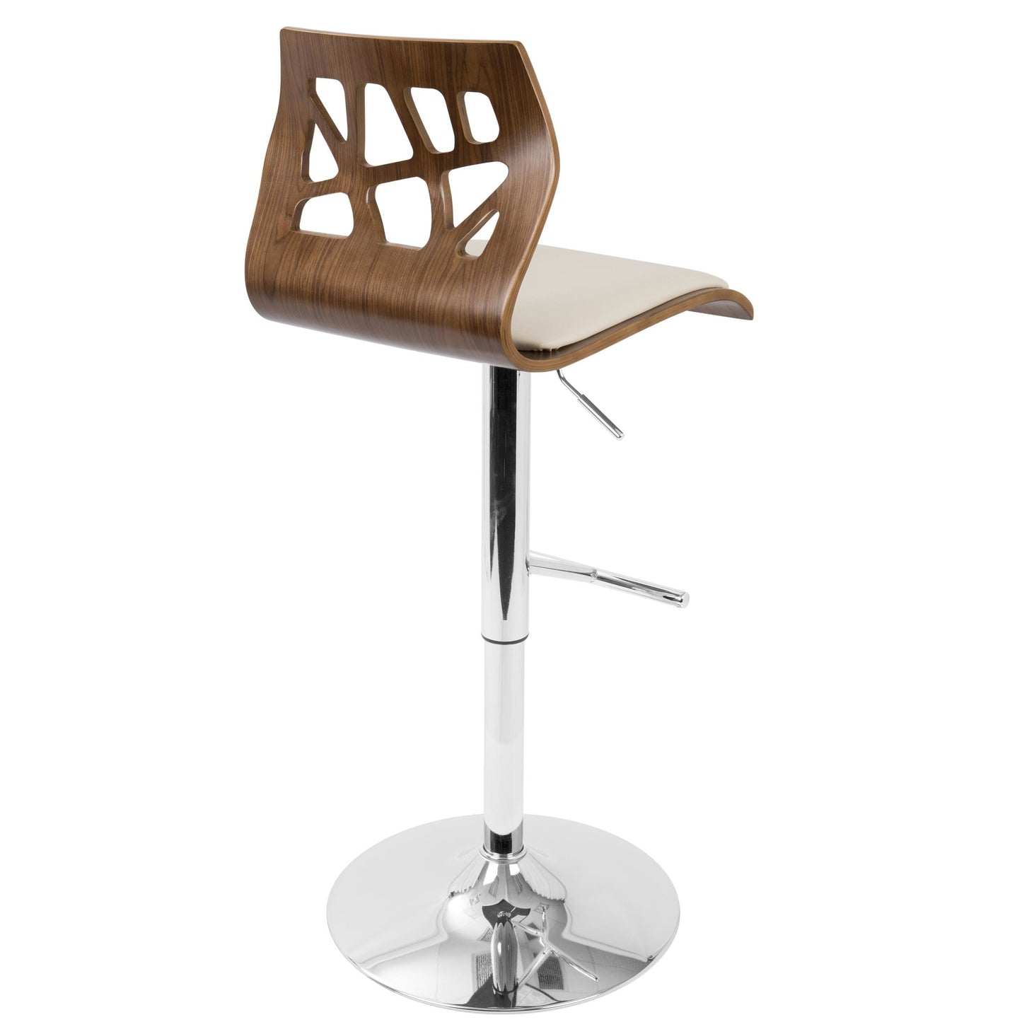 Folia Mid-Century Modern Adjustable Barstool with Swivel in Walnut and Cream Faux Leather By LumiSource - Set of 2 | Bar Stools | Modishstore - 9