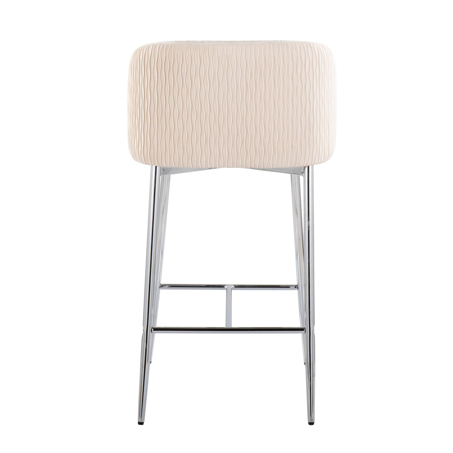 Fran Pleated Waves Contemporary/Glam Fixed-Height Counter Stool in Chrome Metal and Green Velvet By LumiSource - Set of 2 | Counter Stools | Modishstore - 24