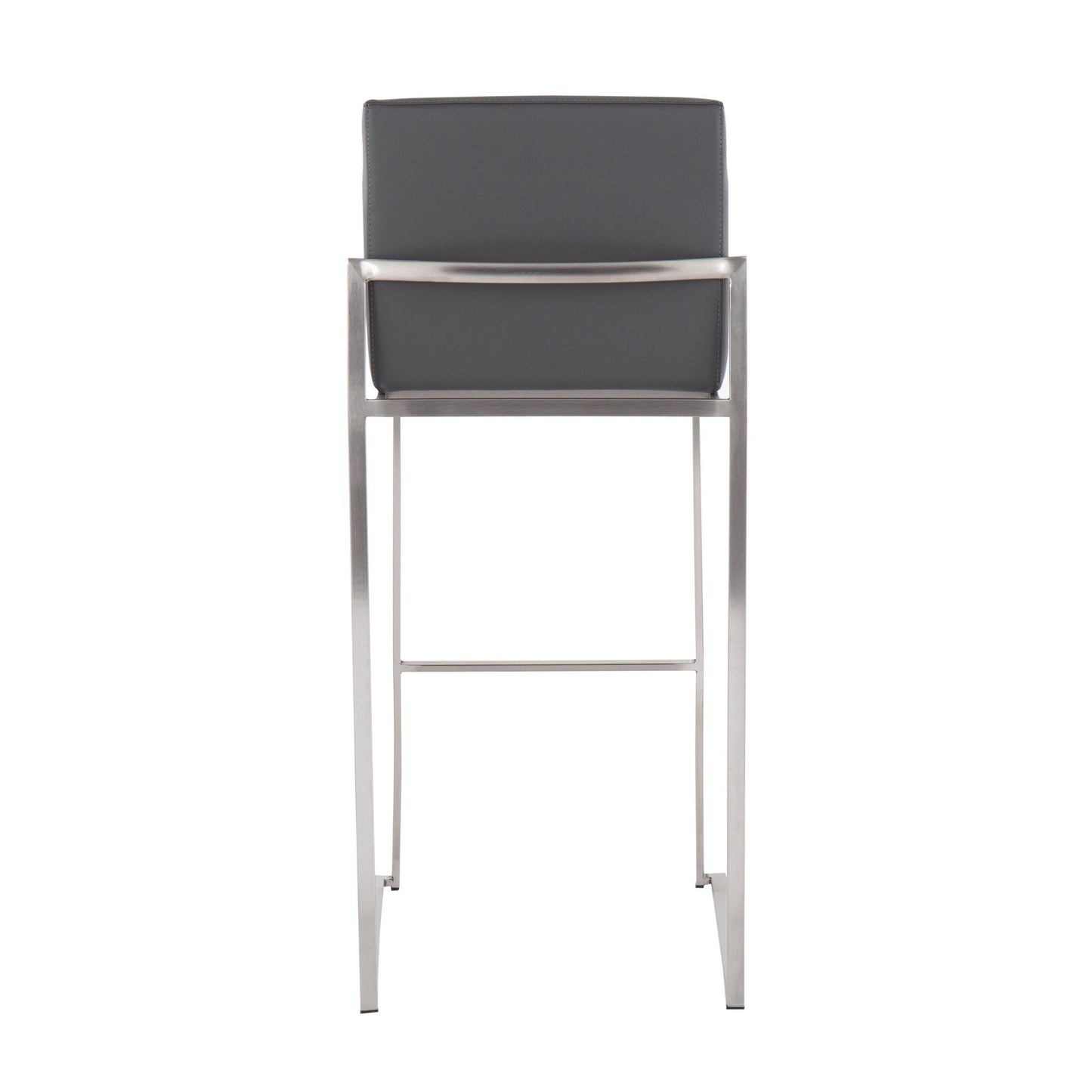 Fuji Contemporary High Back Barstool in Stainless Steel and Grey Faux Leather By LumiSource - Set of 2 | Bar Stools | Modishstore - 9