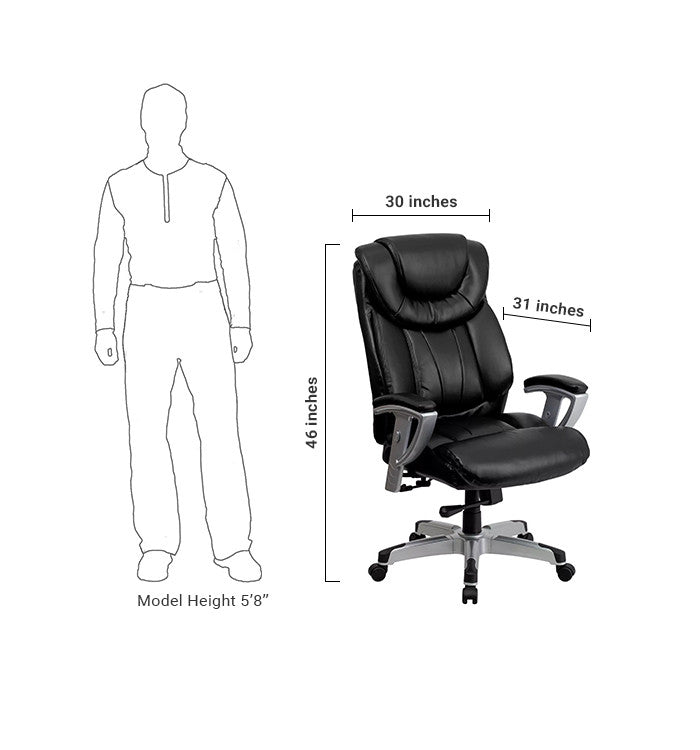 Flash Furniture GO-1534-BK-LEA-GG Hercules Series Black Leather Executive Swivel Office Chair With Adjustable Arms | Office Chairs | Modishstore - 5