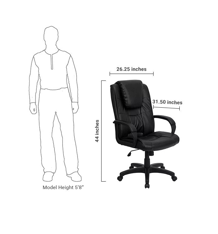 Flash Furniture GO-5301BSPEC-CH-BK-LEA-GG High Back Black Leather Executive Swivel Office Chair | Office Chairs | Modishstore - 5