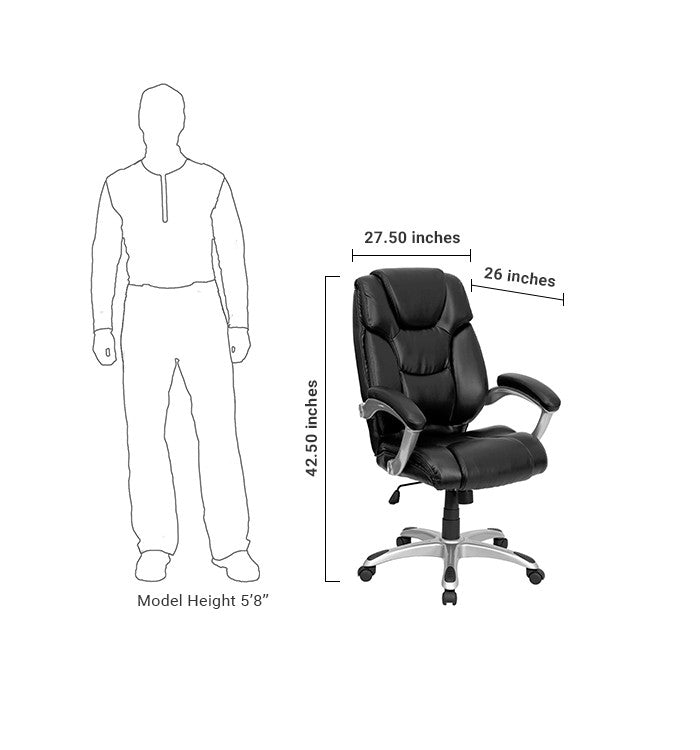 Flash Furniture GO-931H-BK-GG High Back Black Leather Executive Swivel Office Chair | Office Chairs | Modishstore - 5