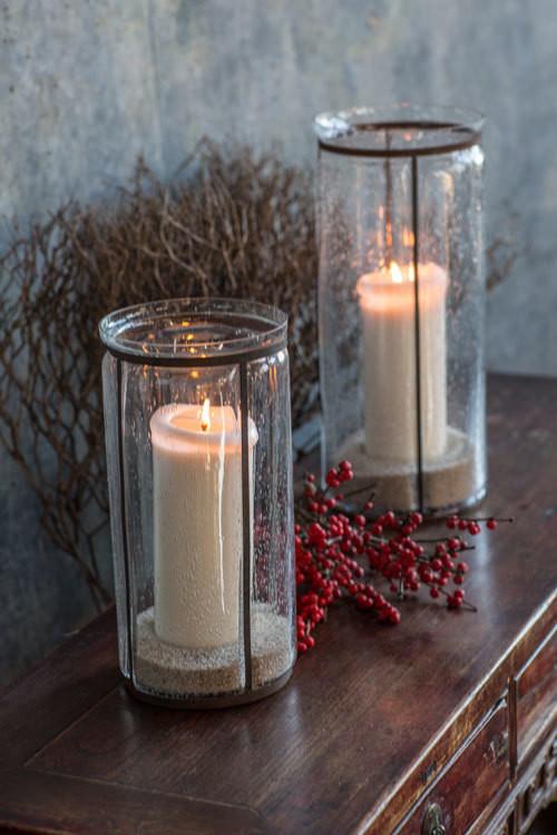 Vagabond Vintage Handblown Seeded Glass and Rust Iron Hurricane | Modishstore | Candle Holders