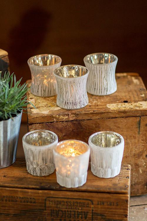 Vagabond Vintage Curved White Mercury Votive - Set of 6 | Modishstore | Candle Holders