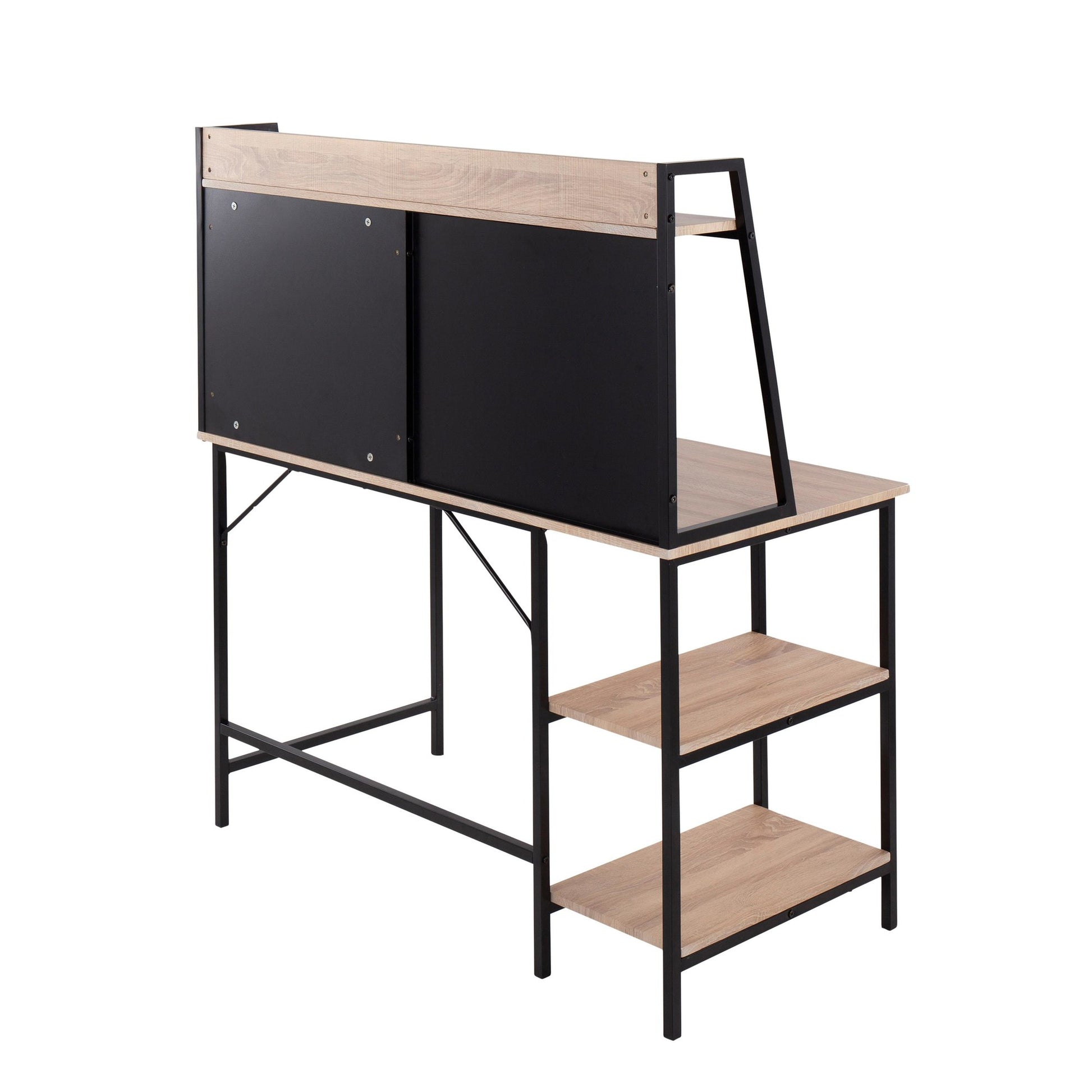 Geo Shelf Contemporary Desk in Black Steel and Natural Wood By LumiSource | Desks | Modishstore - 5