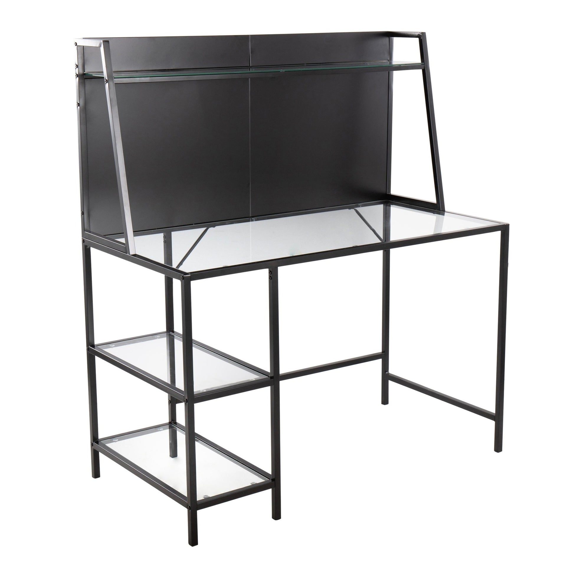 Geo Tier Contemporary Desk in Black Metal and Clear Glass By LumiSource | Desks | Modishstore