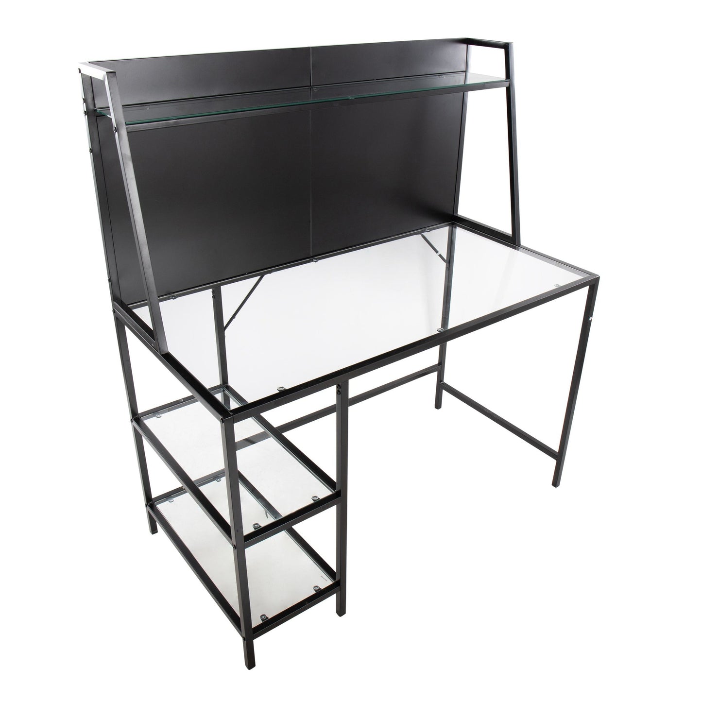 Geo Tier Contemporary Desk in Black Metal and Clear Glass By LumiSource | Desks | Modishstore - 2