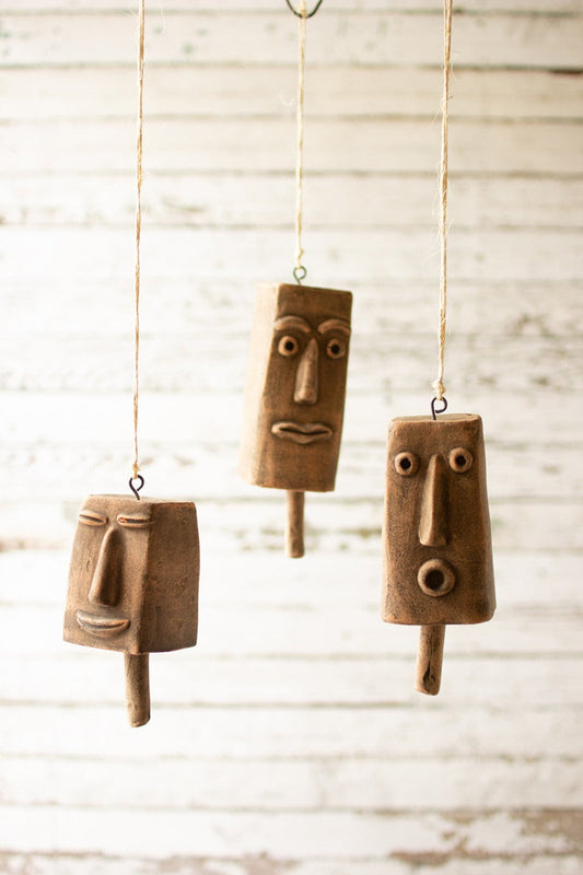 Clay Face Hanging Bells by Kalalou | Modishstore | Home Accents