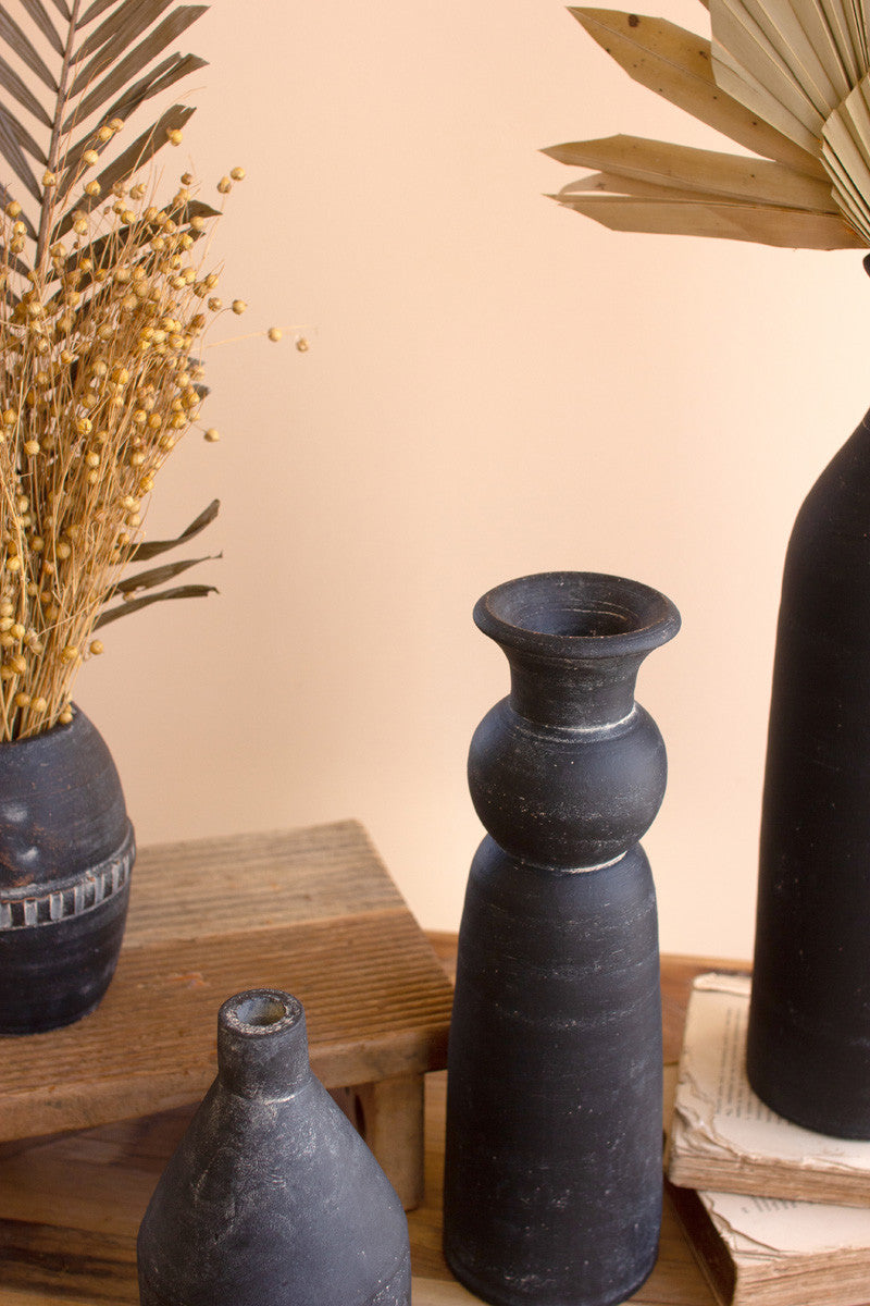 Set Of Five Modern Black Clay Vases | Vases | Modishstore - 4