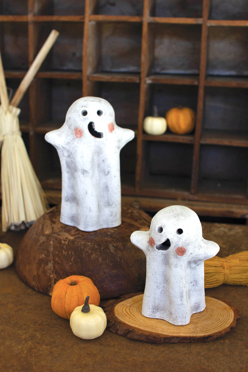 Tabletop Clay Ghost Lanterns Set Of 2 By Kalalou | Lanterns | Modishstore - 4