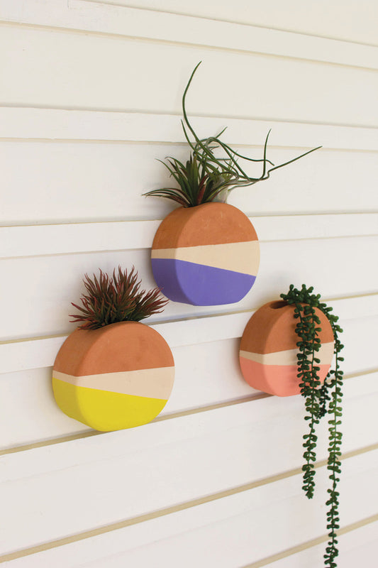 Set Of Three Double-Dipped Clay Circle Wall Planters By Kalalou | Planters, Troughs & Cachepots | Modishstore
