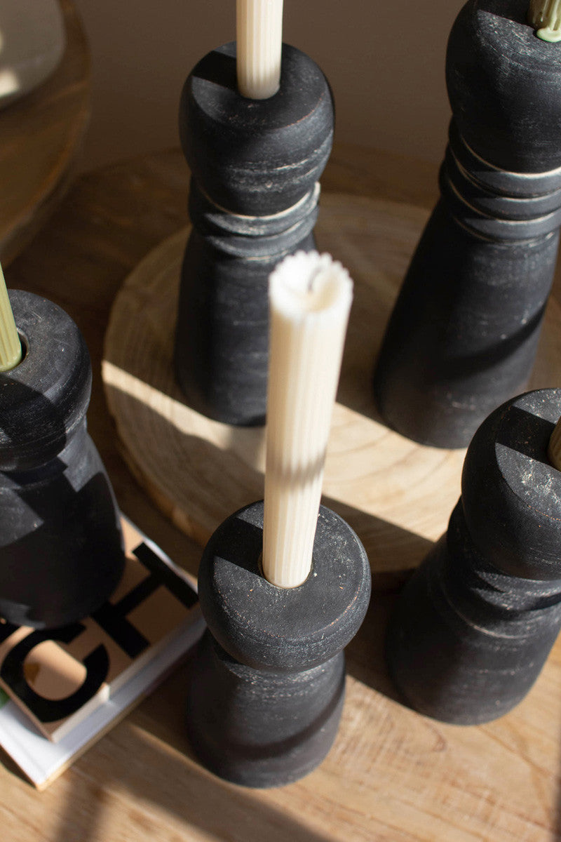 Black Clay Taper Holders Set Of 5 By Kalalou | Candle Holders | Modishstore - 4