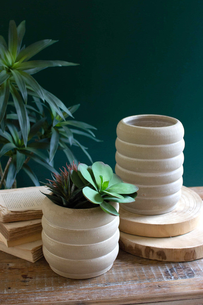 Set Of Two Clay Stacked Ring Pots By Kalalou | Planters, Troughs & Cachepots | Modishstore - 3
