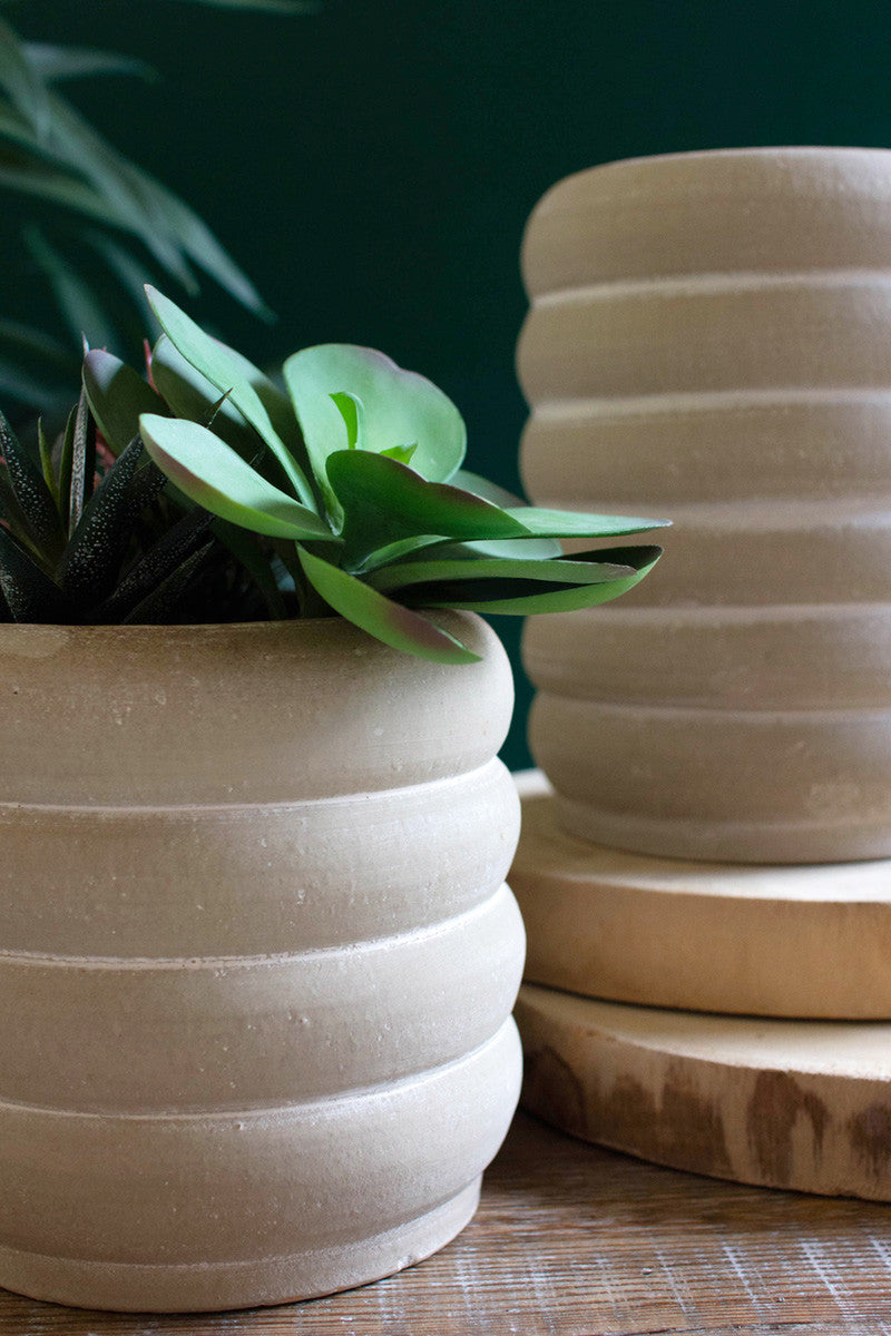 Set Of Two Clay Stacked Ring Pots By Kalalou | Planters, Troughs & Cachepots | Modishstore - 2