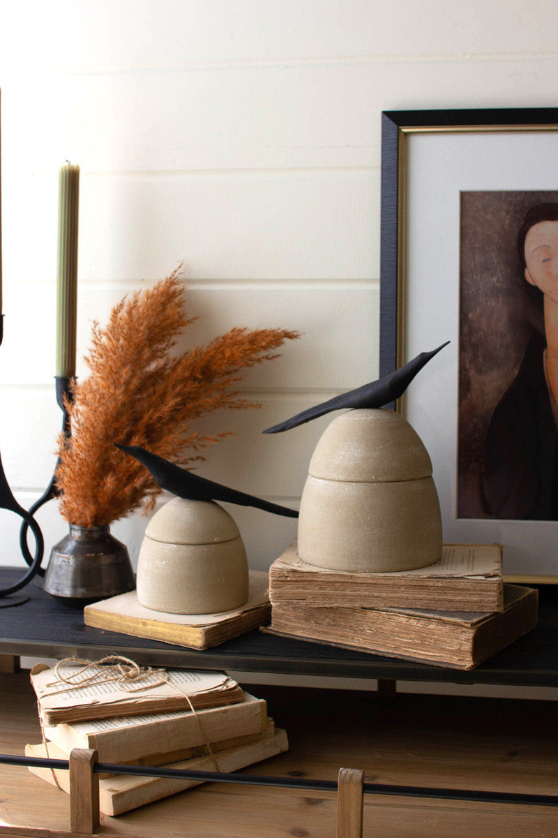 Clay Canisters With Wooden Bird Handles Set Of 2 By Kalalou | Jars & Canisters | Modishstore - 4