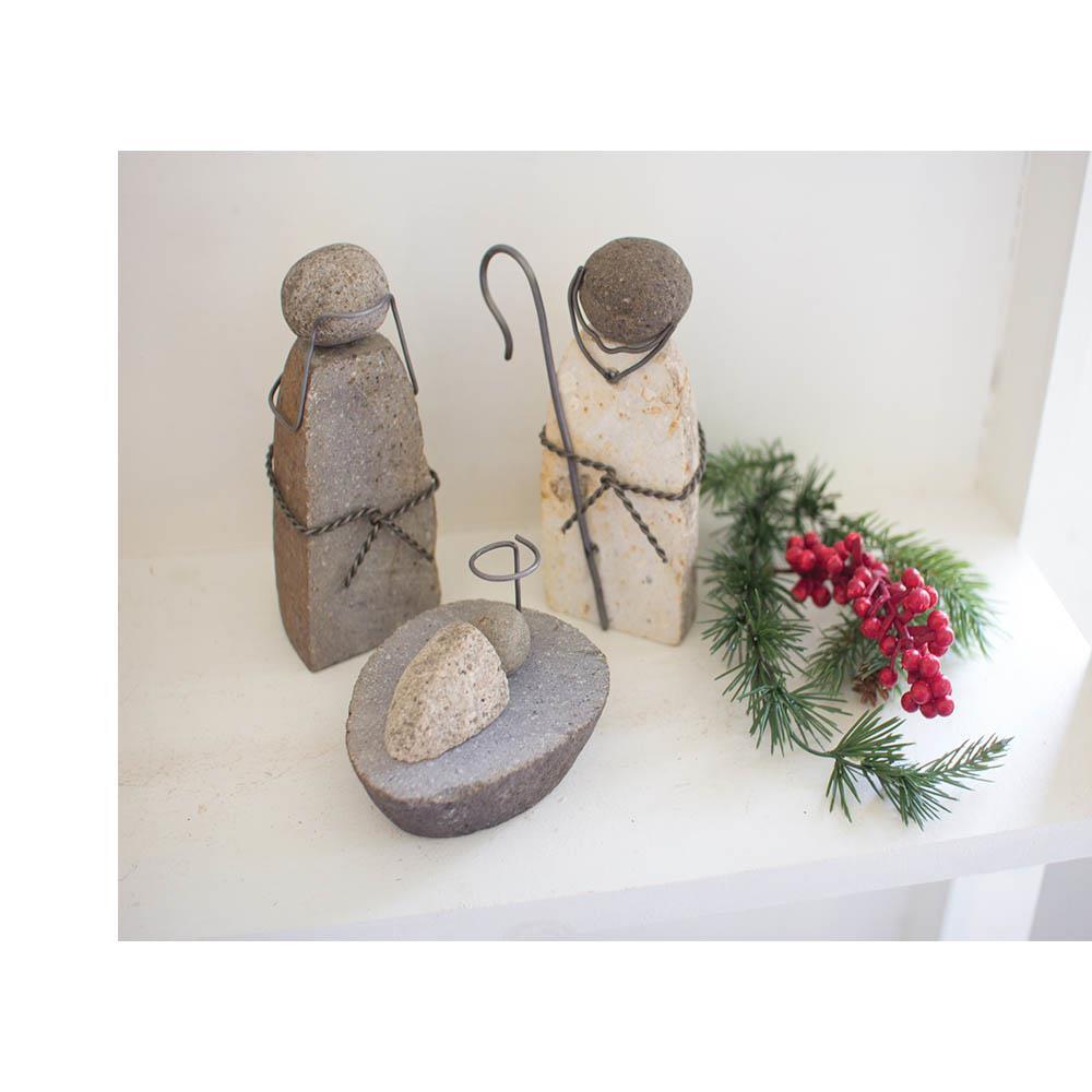 Kalalou Set Of 3 River Rock Mary, Joseph And Jesus | Modishstore | Holiday