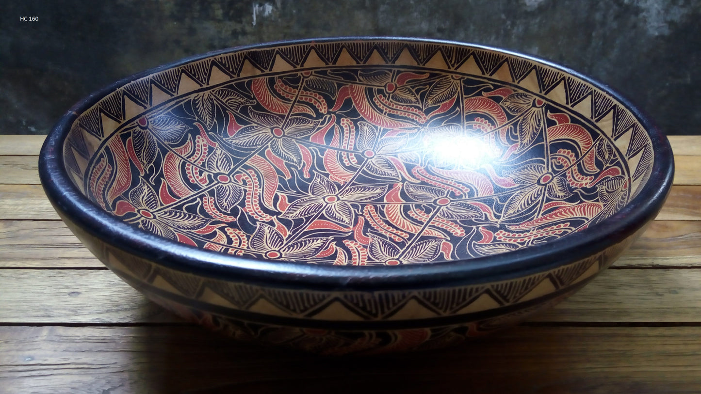 Bali Floral Motif Deep Fruit Bowl- Large | ModishStore | Decorative Trays & Dishes