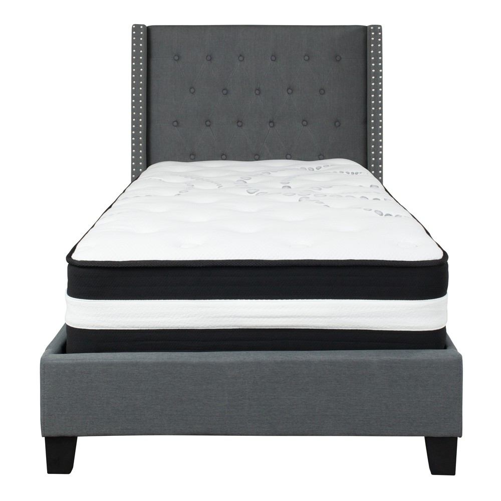 Flash Furniture Riverdale Twin Size Tufted Upholstered Platform Bed with Pocket Spring Mattress | Beds | Modishstore - 10