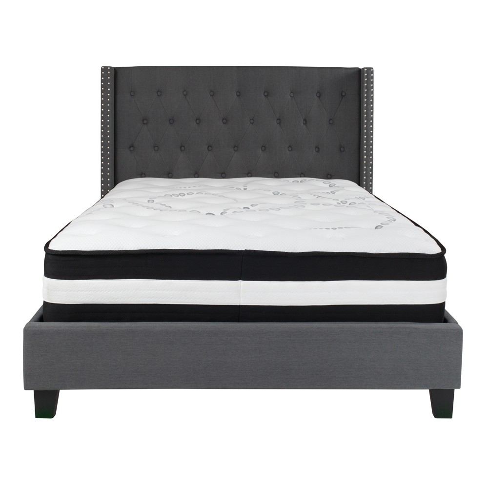 Flash Furniture Riverdale Full Size Tufted Upholstered Platform Bed with Pocket Spring Mattress | Beds | Modishstore - 12